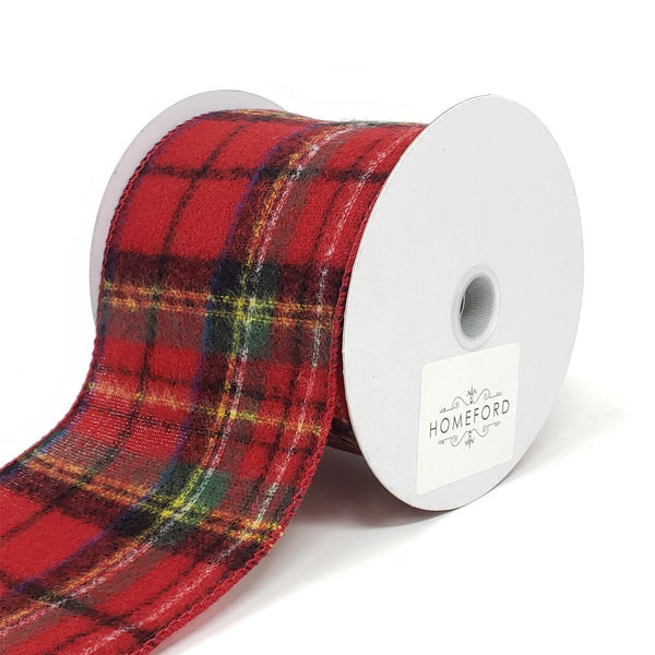 Christmas Flannel Plaid Wired Edge Ribbon, 4-Inch, 10-Yard, Red/Blue/Green