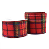 Christmas Flannel Plaid Wired Edge Ribbon, Red/Blue/Green, 10-Yard