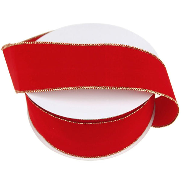 Gold Edge Red Velvet Ribbon Wired Edge, 2-1/2-Inch, 50 Yards