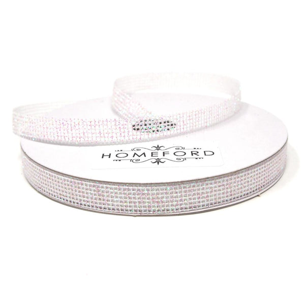 Glittered Grid Weave Ribbon, Iridescent White, 3/8-Inch, 25 Yards