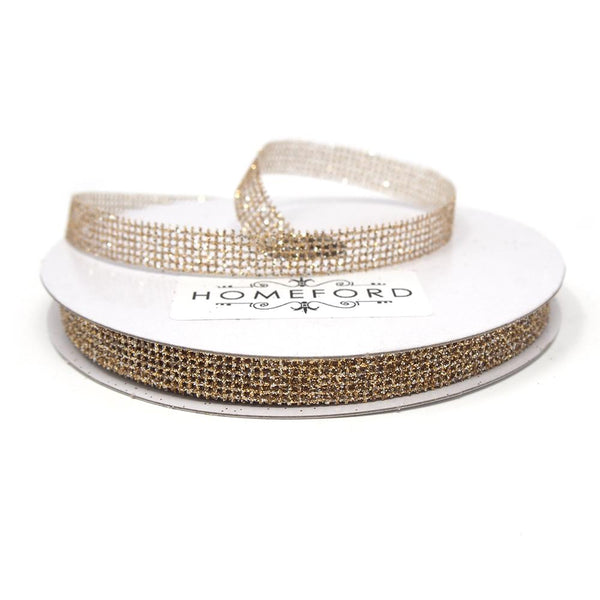 Glittered Grid Weave Ribbon, Champagne, 3/8-Inch, 25 Yards