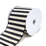 Christmas Stripes Canvas Wired Edge Ribbon, Black/Ivory, 10-Yard