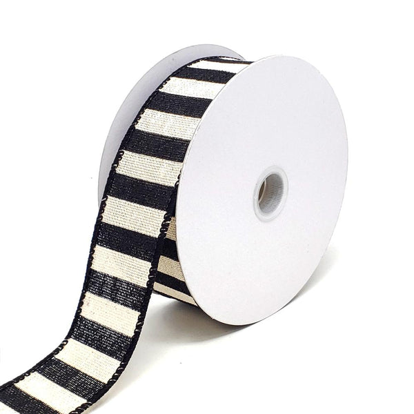 Christmas Stripes Canvas Wired Edge Ribbon, 1-1/2-Inch, 10-Yard, Black/Ivory