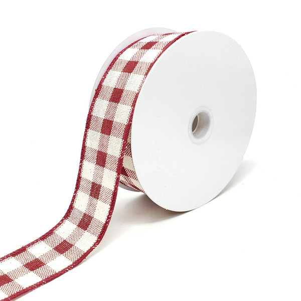 Christmas Canvas Gingham Wired Edge Ribbon, 1-1/2-Inch, 10-Yard, Burgundy/Cream