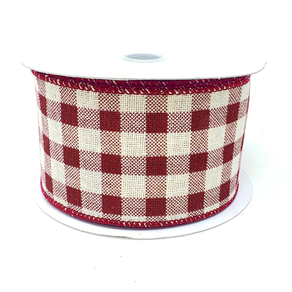 Christmas Canvas Gingham Wired Edge Ribbon, 2-1/2-Inch, 10-Yard, Burgundy/Cream