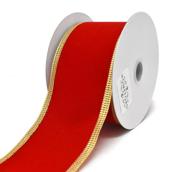 Red Velvet Metallic-Colored Trim Wired Ribbon, Gold, 2-1/2-Inch, 10-Yard