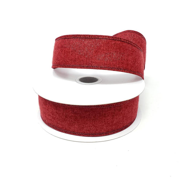 Christmas Soft Brushed Linen Wired Ribbon, 1-1/2-Inch, 10-Yard, Burgundy