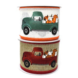 Harvest Truck with Pumpkins Wired Edge Linen Ribbon, 2-1/2-Inch, 10-Yard