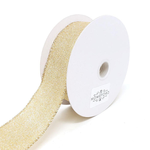 Christmas Flat Glitter Wired Edge Ribbon, 1-1/2-Inch, 10-Yard, Champagne