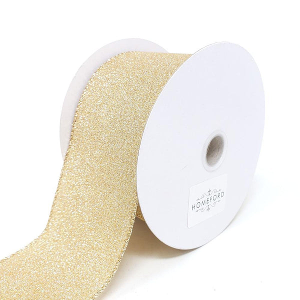 Christmas Flat Glitter Wired Edge Ribbon, 2-1/2-Inch, 10-Yard, Champagne