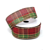 Christmas Classic Metallic Plaid Wired Edge Ribbon, Red/Green/Gold, 10-Yard