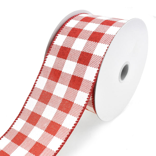 Printed Gingham Patterned Wired Ribbon, Red, 2-1/2-Inch, 10-Yard