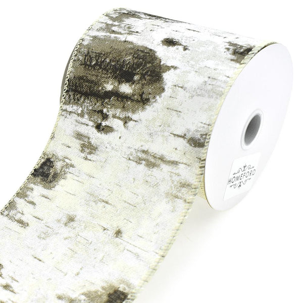 Birch Tree Canvas Wired Ribbon, 4-Inch, 10-Yard