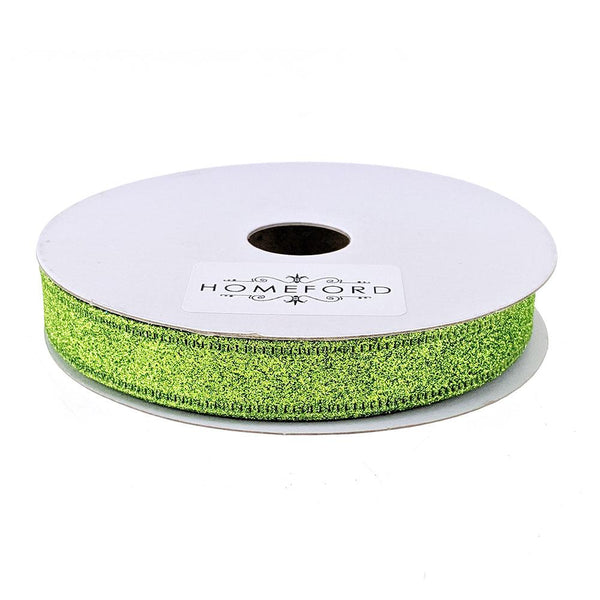 Sparkling Glitter Wired Ribbon, Lime, 5/8-Inch, 10-Yard