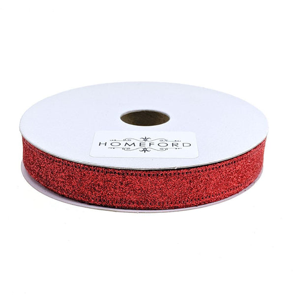 Sparkling Glitter Wired Ribbon, Red, 5/8-Inch, 10-Yard