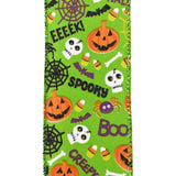 Cartoon Pumpkin and Skull Wired Ribbon, 2-1/2-Inch, 10-Yard