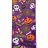 Cartoon Pumpkin and Skull Wired Ribbon, 2-1/2-Inch, 10-Yard