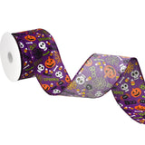 Cartoon Pumpkin and Skull Wired Ribbon, 2-1/2-Inch, 10-Yard