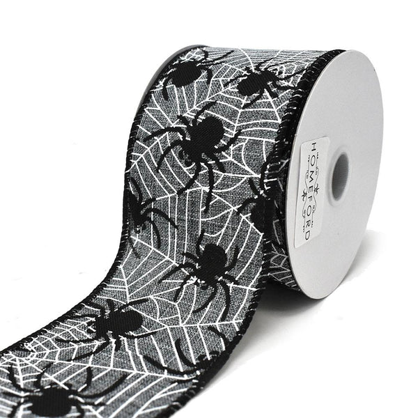 Spiders and Cobwebs Wired Ribbon, Gray, 2-1/2-Inch, 10-Yard