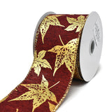 Gold Accent Fall Leaves Wired Ribbon, 2-1/2-Inch, 10-Yard