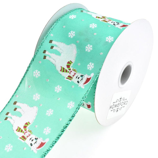 Holiday Alpaca and Snowflake Wired Ribbon, Aqua, 2-1/2-Inch, 10-Yard