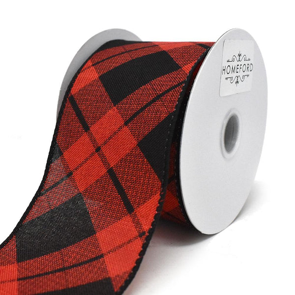 Diagonal Plaid Patterned Wired Ribbon, Red, 2-1/2-Inch, 10-Yard