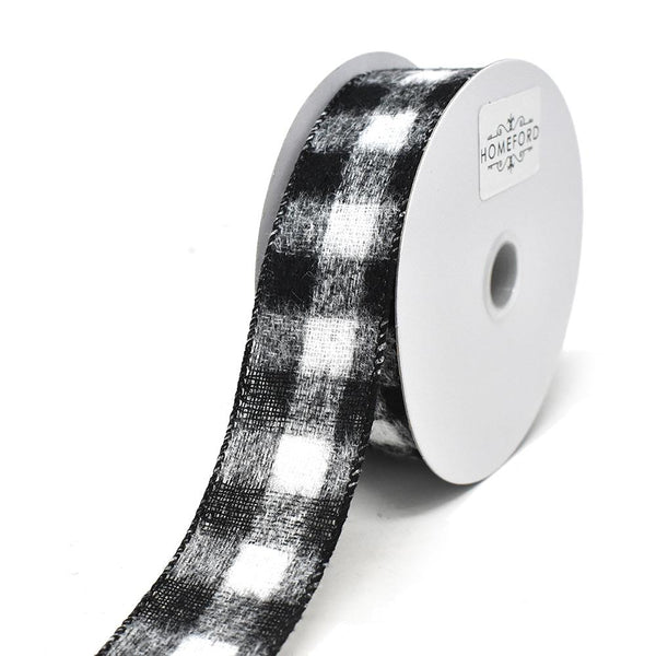 Brushed Square Plaid Wired Ribbon, 1-1/2-Inch, 10-Yard, White