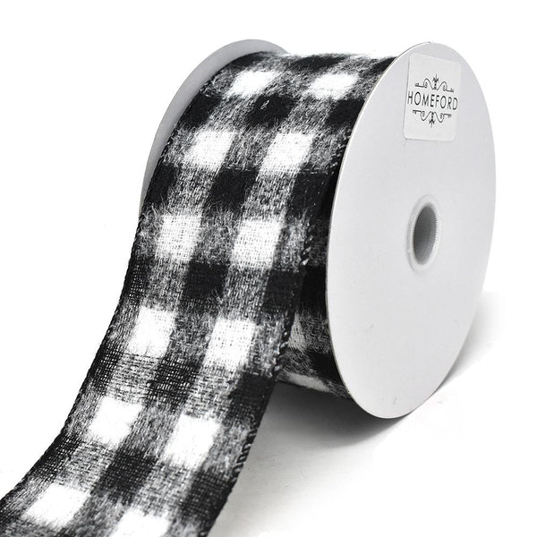 Brushed Square Plaid Wired Ribbon, 2-1/2-Inch, 10-Yard, White