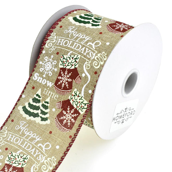 Cozy Mittens, Christmas Tree, and Snowflakes Wired Ribbon, 2-1/2-Inch, 10-Yard