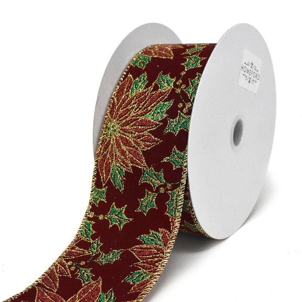 Christmas Glitter Poinsettia Wired Ribbon, 2-1/2-Inch, 10-Yard