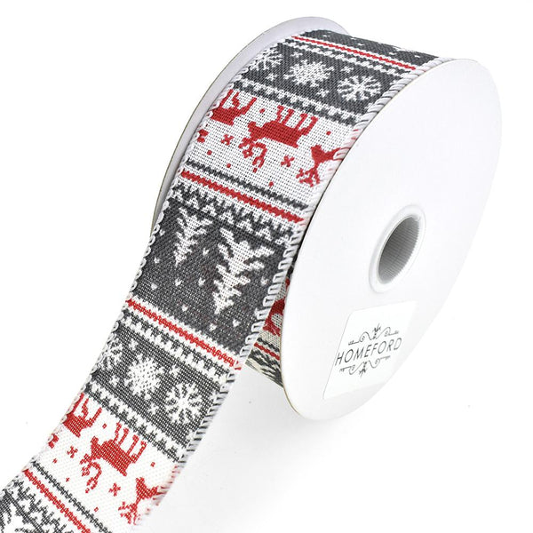 Winter Christmas Sweater Style Wired Ribbon, 1-1/2-Inch, 10-Yard