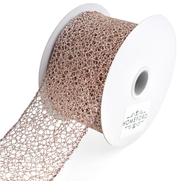 Glitter Webbing Wired Ribbon, Rose Gold, 2-1/2-Inch, 10-Yard