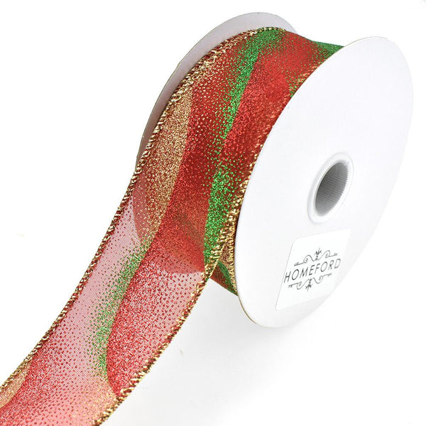 Sheer Glitter Mist Wired Edge Christmas Ribbon, 1-1/2-Inch, 10-Yard, Red