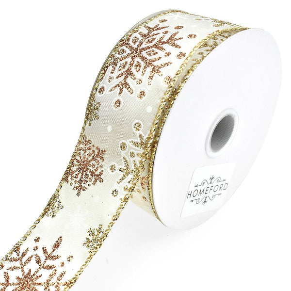 Glitter Snowflake Wired Ribbon, 1-1/2-Inch, 10-Yard