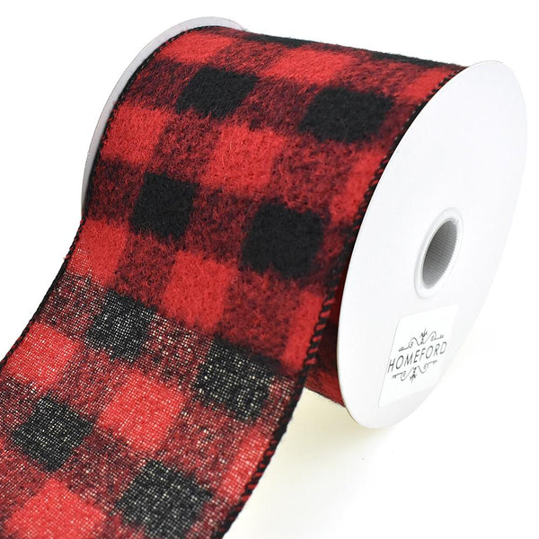 Brushed Buffalo Plaid Wired Ribbon, Red/Black, 4-Inch, 10-Yard