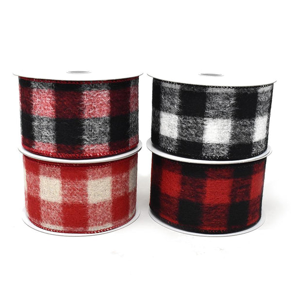 Brushed Buffalo Plaid Wired Edge Christmas Ribbon, 2-1/2-Inch, 10-Yard