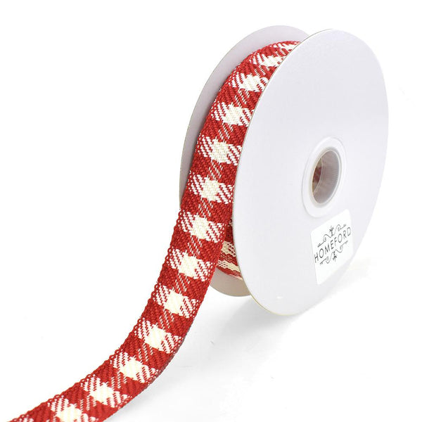 Christmas Woven Buffalo Plaid Ribbon, Red/Ivory, 7/8-Inch, 10-Yard