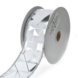 Metallic and White Abstract Wired Ribbon, 1-1/2-Inch, 10-Yard