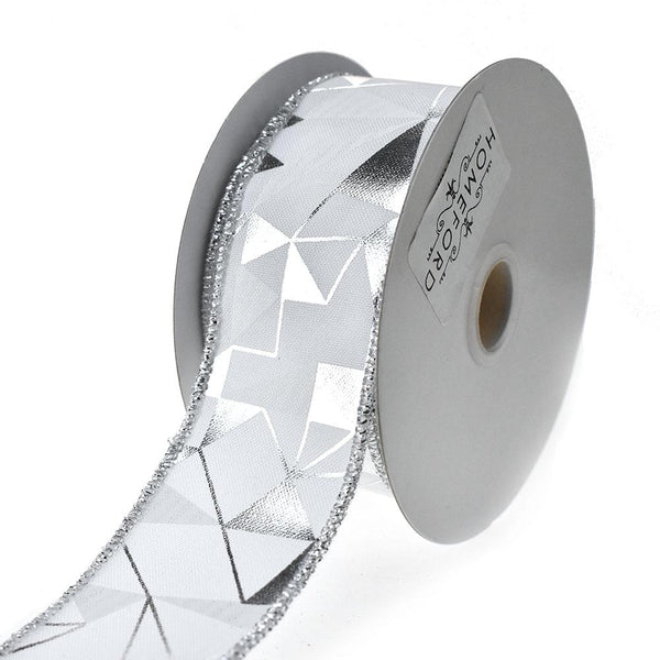 Metallic and White Abstract Wired Ribbon, 1-1/2-Inch, 10-Yard, White/Silver