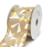 Metallic and White Abstract Wired Ribbon, 2-1/2-Inch, 10-Yard