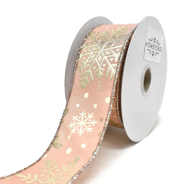 Embossed Snowflake Wired Ribbon, Rose Gold, 1-1/2-Inch, 10-Yard