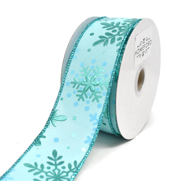 Embossed Snowflake Wired Ribbon, Aqua, 1-1/2-Inch, 10-Yard