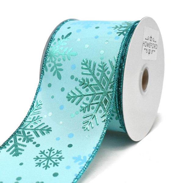 Embossed Snowflake Wired Ribbon, Aqua, 2-1/2-Inch, 10-Yard