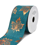 Copper Accent Fall Leaves Wired Ribbon, 2-1/2-Inch, 10-Yard