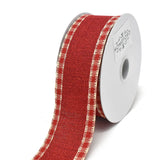 Checkered Edge Linen Wired Edge Christmas Ribbon, 1-1/2-Inch, 10-Yard