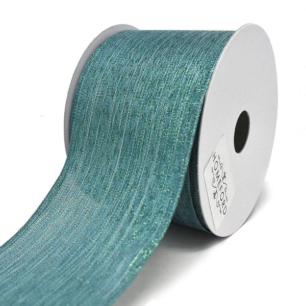 Woven Metallic Linen Wired Ribbon, Teal, 2-1/2-Inch, 10-Yard