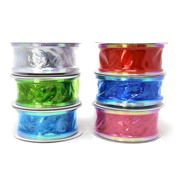 Jelly Plastic Iridescent Edge Neon Wired Ribbon, 1-1/2-Inch, 10-Yard