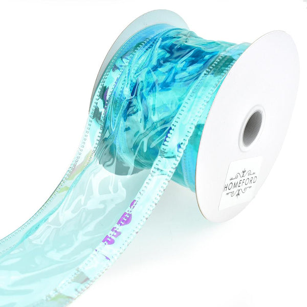 Jelly Plastic Iridescent Edge Neon Wired Ribbon, 2-1/2-Inch, 10-Yard, Light Blue