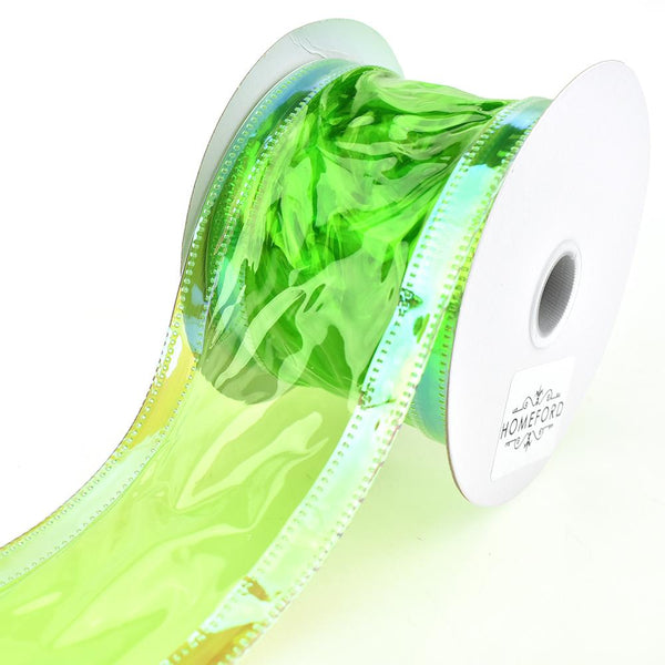 Jelly Plastic Iridescent Edge Neon Wired Ribbon, 2-1/2-Inch, 10-Yard, Lime