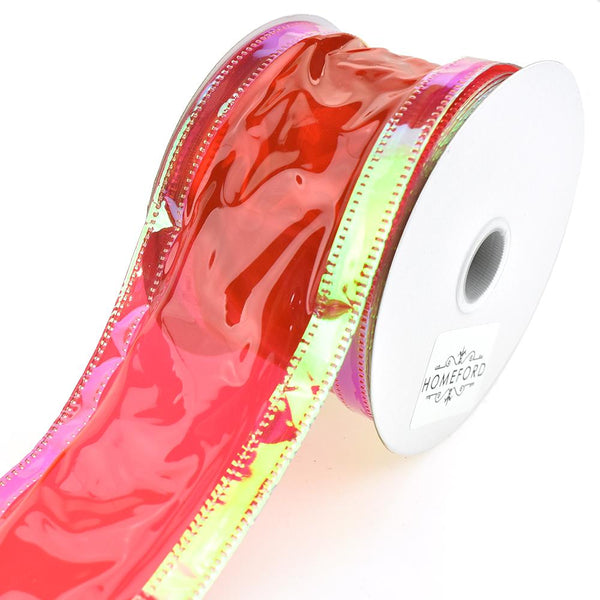 Jelly Plastic Iridescent Edge Neon Wired Ribbon, 2-1/2-Inch, 10-Yard, Red